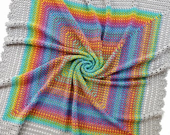 CROCHET Blanket PATTERN - Square Dance Romance - crochet pattern baby throw blanket, colorful granny square afghan pattern - PDF Download