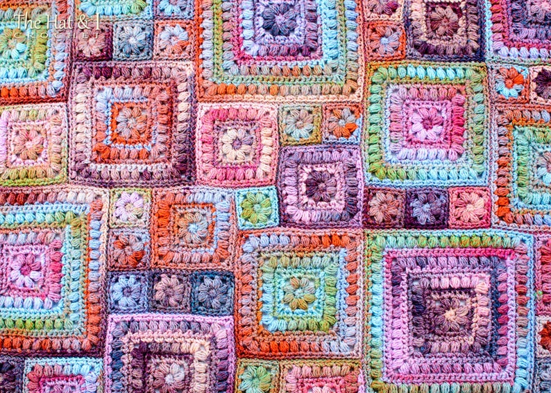 Crochet PATTERN Square Scramble crochet blanket pattern, baby throw blanket pattern, granny squares afghan pattern PDF Download image 3