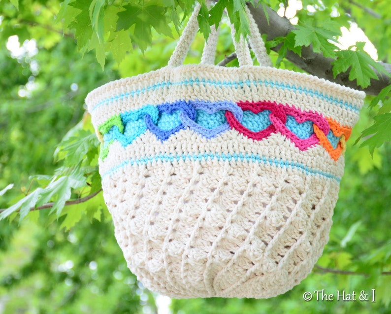 Crochet PATTERN Have a Heart Tote crochet bag pattern, heart tote pattern, colorful tote bag w/ linked hearts pattern PDF Download image 3