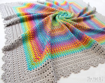 Crochet Blanket PATTERN - Square Dance Romance - crochet pattern baby throw blanket, colorful granny square afghan pattern - PDF Download