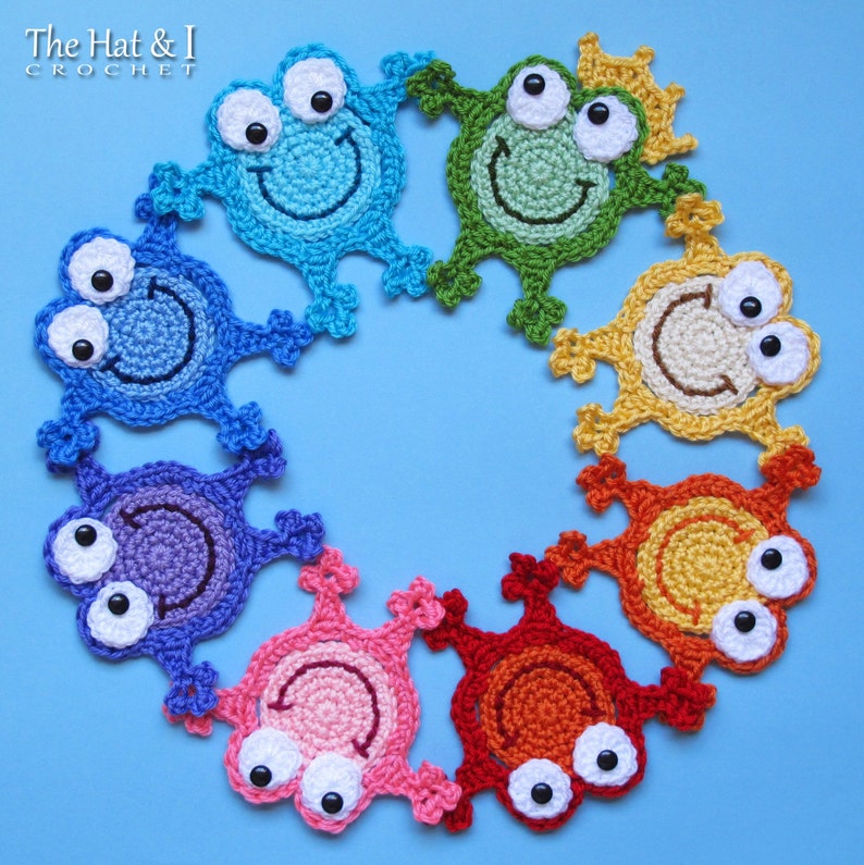 Crochet PATTERN Hoppy Frogs crochet frog pattern, frog applique pattern, frog coaster pattern, frog prince pattern PDF Download image 3