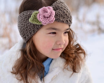 Crochet PATTERN - Cottage Rose Warmer - crochet headband pattern + rose pattern, head wrap pattern (5 sizes | Baby - Adult) - PDF Download