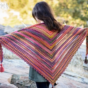 Crochet PATTERN Hello Fall Shawl crochet shawl pattern, crochet wrap pattern, women's triangle shawl scarf pattern PDF Download image 3