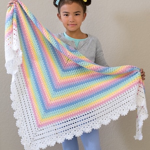 Crochet PATTERN Rainbow Reflections crochet shawl pattern with lacy edge, rainbow shawl, Kawaii Girls Women wrap pattern PDF Download image 4