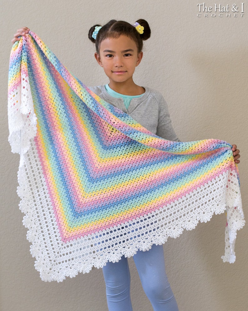 Crochet PATTERN Rainbow Reflections crochet shawl pattern with lacy edge, rainbow shawl, Kawaii Girls Women wrap pattern PDF Download image 4