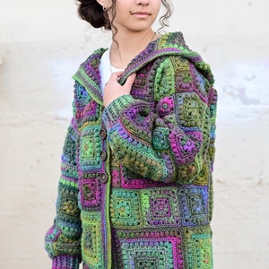 Crochet PATTERN Square Scramble Sweater crochet pattern for granny square cardigan sweater with hood sizes XS 3XL PDF Download image 7