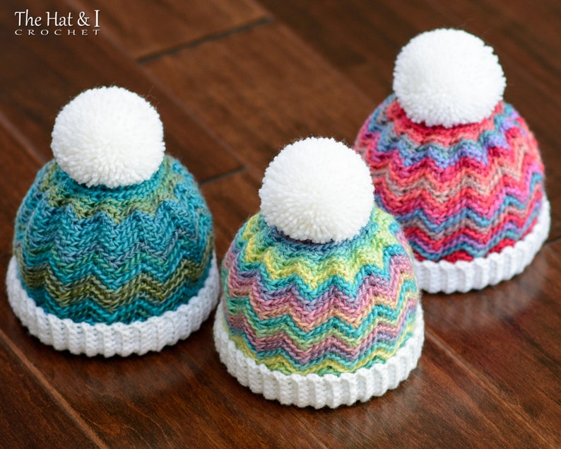 Crochet Hat PATTERN Peak 2 Peak Beanie crochet pattern chevron hat, boy girl beanie hat pattern 6 sizes Baby Adult PDF Download image 2