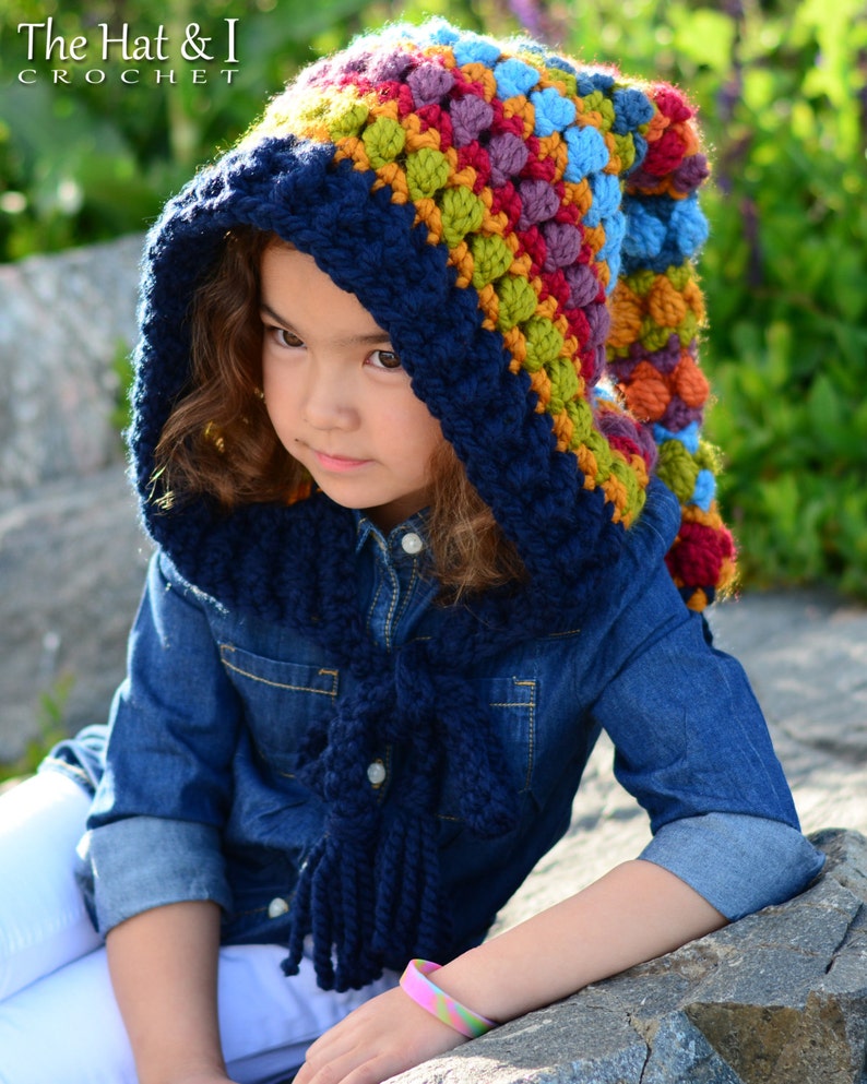 Crochet PATTERN Bohemian Nights Hoodie crochet hood pattern, pixie hat, boho fairy hood pattern 2 sizes Child & Adult PDF Download image 5