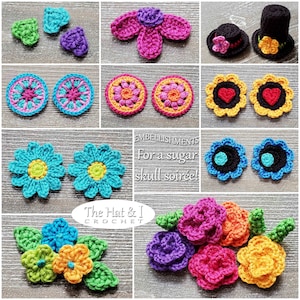 Crochet PATTERN Sugar Skull Soirée Day of the Dead skull pattern, colorful crochet skull ornament, skull applique pattern PDF Download image 7