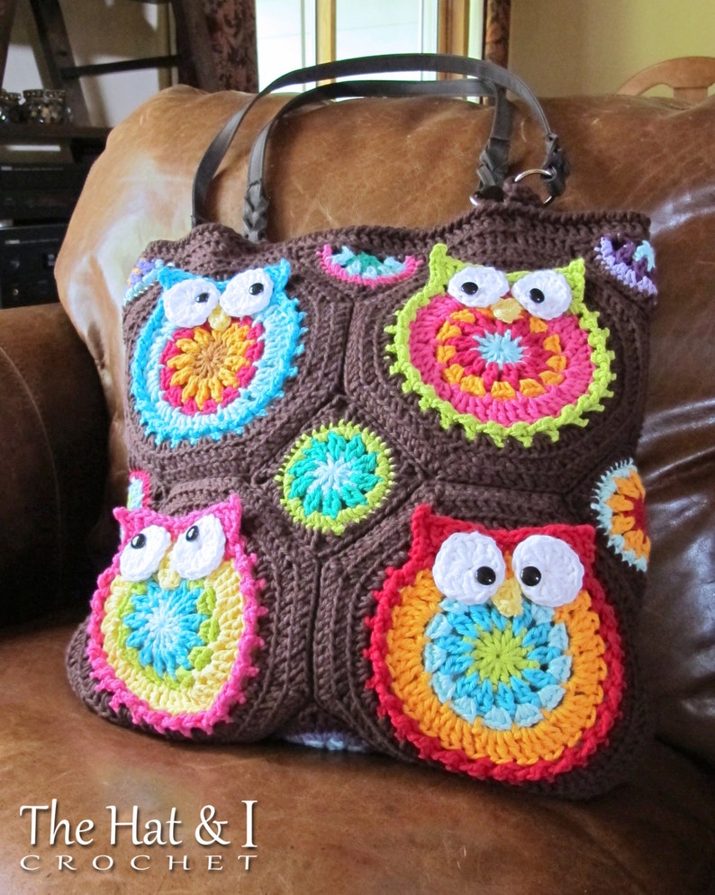 Crochet PATTERN Owl Tote'em crochet bag pattern, owl purse pattern, boho crochet tote bag pattern with colorful owls PDF Download image 3