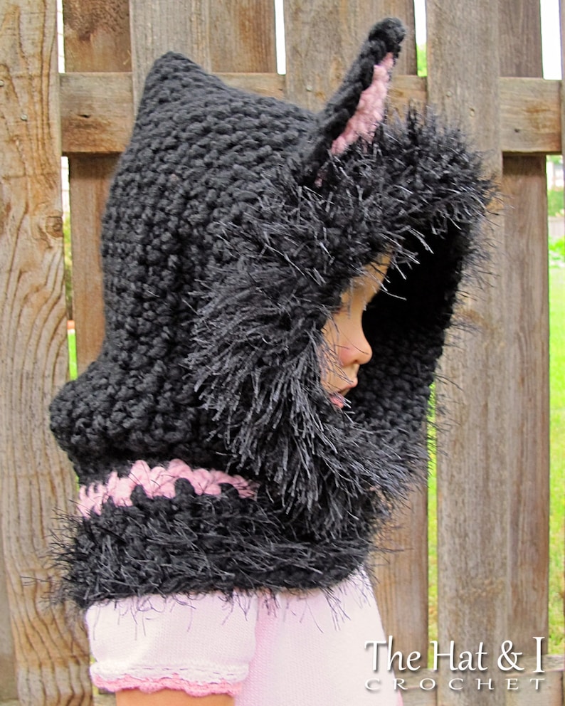 Crochet PATTERN The Cat's Meow crochet hood pattern, cat hat pattern, hooded cowl pattern 3 sizes Toddler Child Adult PDF Download image 2