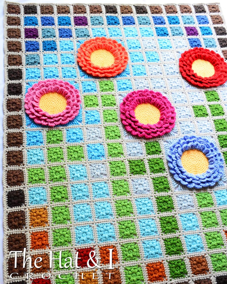 Crochet Blanket PATTERN Garden Mosaic Flower Blanket Etsy