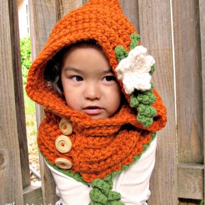 Crochet PATTERN Pumpkin Patch Hoodie crochet hood pattern hooded cowl pumpkin hat pattern 3 sizes Toddler Child Adult PDF Download image 5