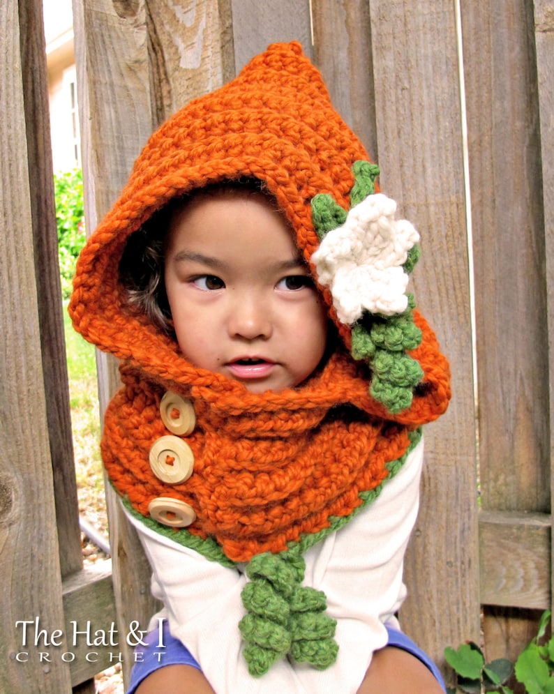 Crochet PATTERN Pumpkin Patch Hoodie crochet hood pattern hooded cowl pumpkin hat pattern 3 sizes Toddler Child Adult PDF Download image 5