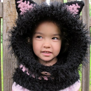 Crochet PATTERN The Cat's Meow crochet hood pattern, cat hat pattern, hooded cowl pattern 3 sizes Toddler Child Adult PDF Download image 5