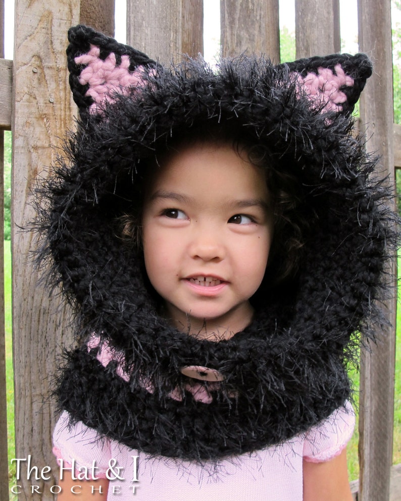 Crochet PATTERN The Cat's Meow crochet hood pattern, cat hat pattern, hooded cowl pattern 3 sizes Toddler Child Adult PDF Download image 5