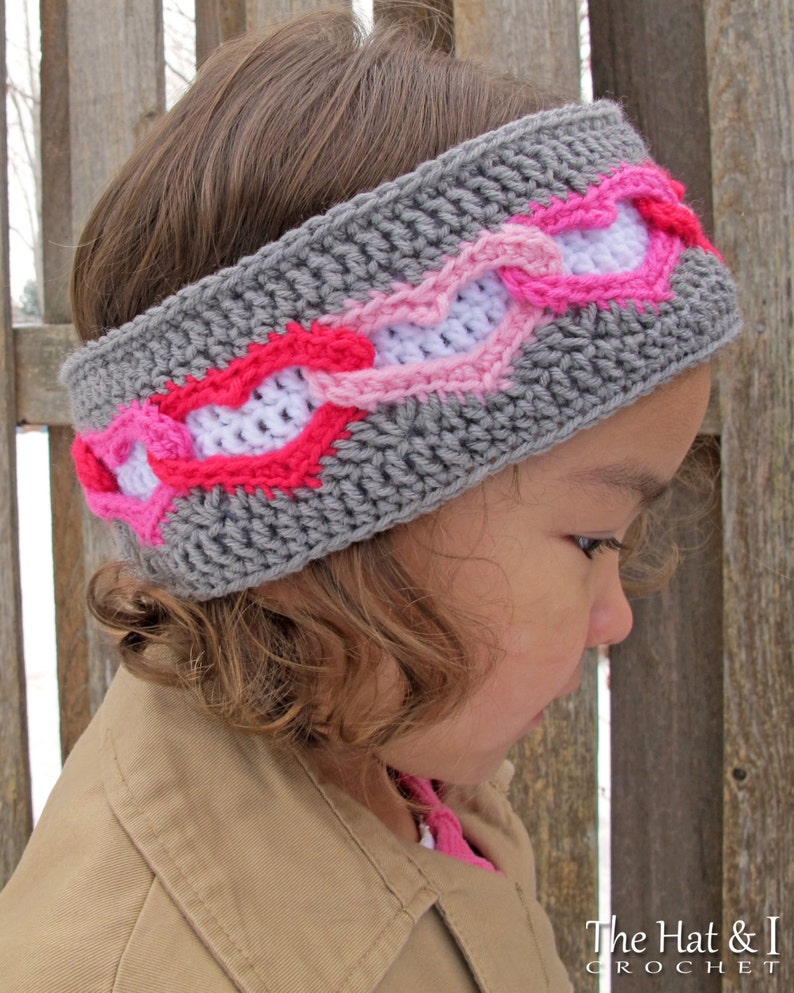 Crochet PATTERN Heart Warmer crochet headband pattern, linked hearts head wrap pattern 3 sizes Toddler Child Adult PDF Download image 2