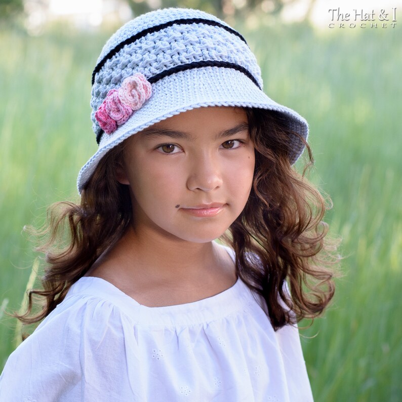 Crochet Hat PATTERN Coming Up Roses crochet pattern for sun hat flowers, summer hat pattern 5 sizes Baby Adult PDF Download image 5