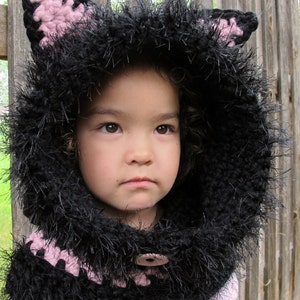 Crochet PATTERN The Cat's Meow crochet hood pattern, cat hat pattern, hooded cowl pattern 3 sizes Toddler Child Adult PDF Download image 3