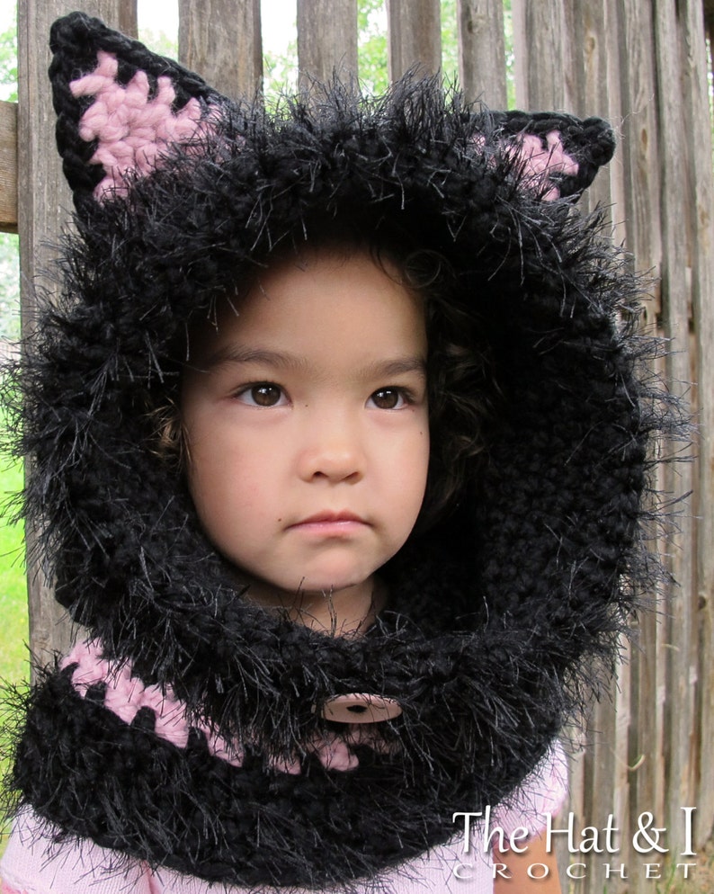 Crochet PATTERN The Cat's Meow crochet hood pattern, cat hat pattern, hooded cowl pattern 3 sizes Toddler Child Adult PDF Download image 3