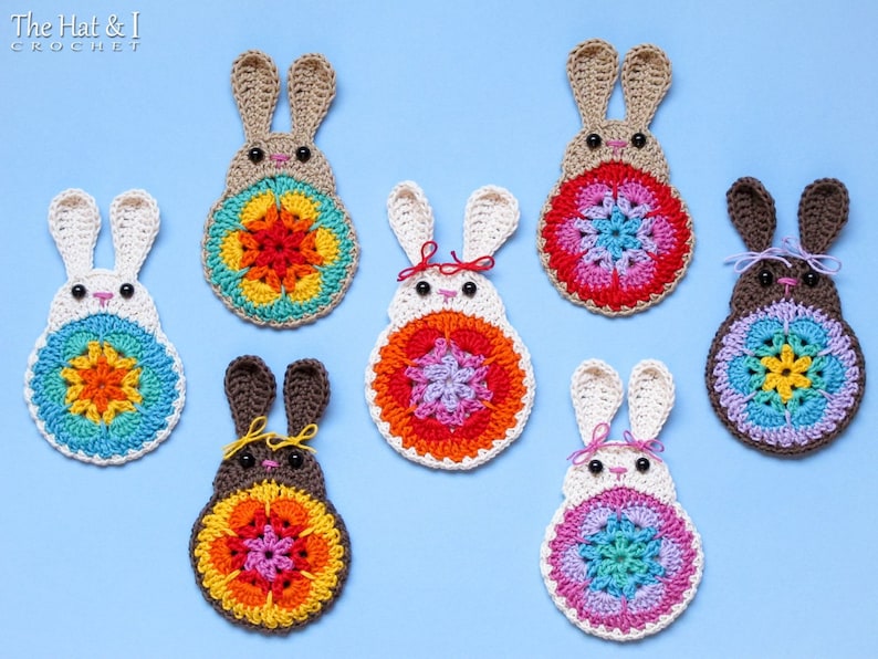 Crochet PATTERN Bunny in Bloom crochet bunny pattern, spring bunny ornament, Easter bunny pattern, bunny applique pattern PDF Download image 1