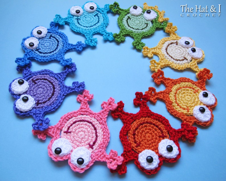 Crochet PATTERN Hoppy Frogs crochet frog pattern, frog applique pattern, frog coaster pattern, frog prince pattern PDF Download image 1