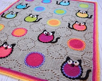 Crochet PATTERN - Cat Lover - crochet blanket pattern w/ cats, cat afghan pattern, colorful crochet cat throw blanket pattern - PDF Download