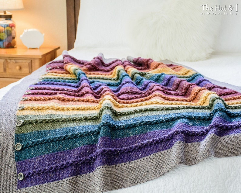 Crochet Blanket PATTERN Buttons & Braids Blanket crochet pattern for throw blanket, easy afghan pattern with faux braids PDF Download image 2