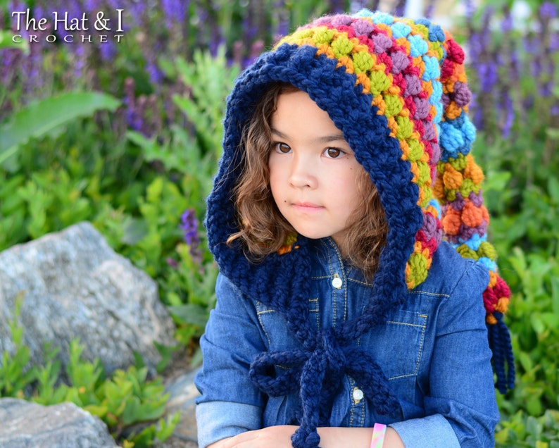 Crochet PATTERN Bohemian Nights Hoodie crochet hood pattern, pixie hat, boho fairy hood pattern 2 sizes Child & Adult PDF Download image 3