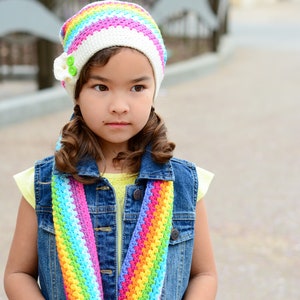 Crochet PATTERN Crayon Box crochet scarf pattern hat pattern, slouch beanie hat pattern 3 sizes Toddler Child Adult PDF Download image 5