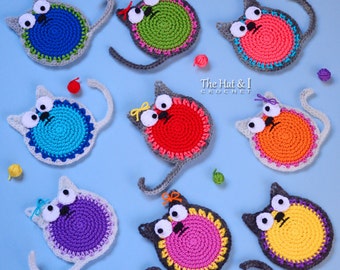 CROCHET PATTERN - Curious Cats - crochet cat pattern, cat applique, colorful cat ornament pattern,  cat coaster pattern - PDF Download