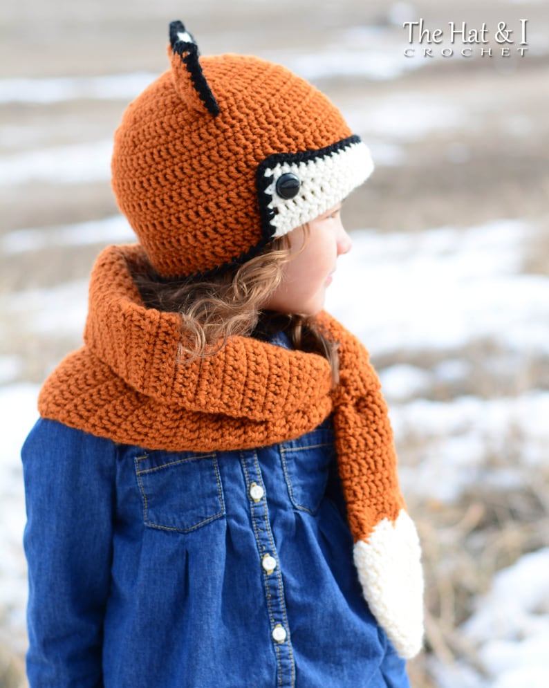 Crochet PATTERN Fox Fancy crochet fox hat pattern cowl scarf pattern, beanie pattern 3 sizes Toddler Child Adult PDF Download image 4