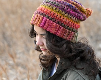 Gehaakte muts PATROON - Slouchy Boho Beanie - haakpatroon voor slouch muts, mutspatroon (4 maten | Peuter Kind Volwassen XL) - PDF Download