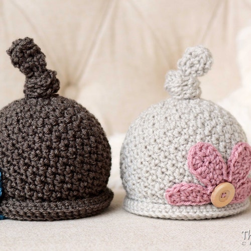 Crochet Hat PATTERN - Romeo & Juliet - crochet pattern for beanie hat + flower, boy girl hat pattern (5 sizes | Baby - Adult) - PDF Download
