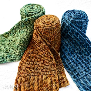 Crochet PATTERN - Timeless Texture Trio - crochet scarf patterns for boys girls men women (4 sizes | Toddler Child Adult XL) - PDF Download