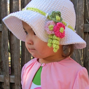 Crochet Hat PATTERN Spring Garden crochet pattern for sun hat, girls spring summer hat pattern 6 sizes Baby Adult S PDF Download image 3