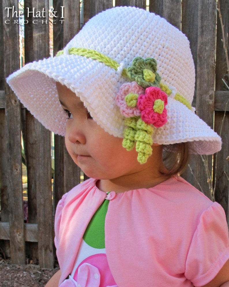 Crochet Hat PATTERN Spring Garden crochet pattern for sun hat, girls spring summer hat pattern 6 sizes Baby Adult S PDF Download image 3