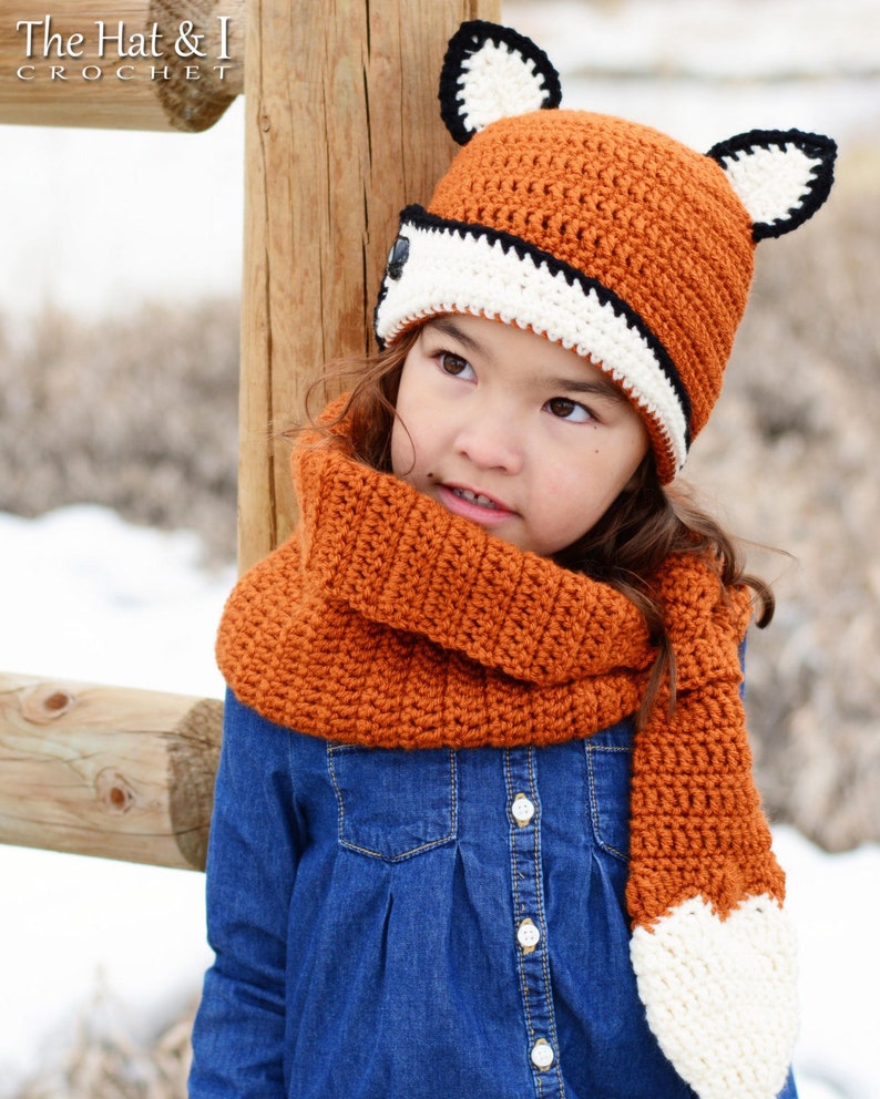 Crochet PATTERN Fox Fancy crochet fox hat pattern cowl scarf pattern, beanie pattern 3 sizes Toddler Child Adult PDF Download image 1