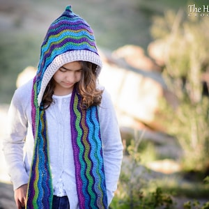 Crochet PATTERN Waves for Days Hooded Scarf crochet hood pattern ripple scarf pattern 3 sizes Toddler Child Adult PDF Download image 1