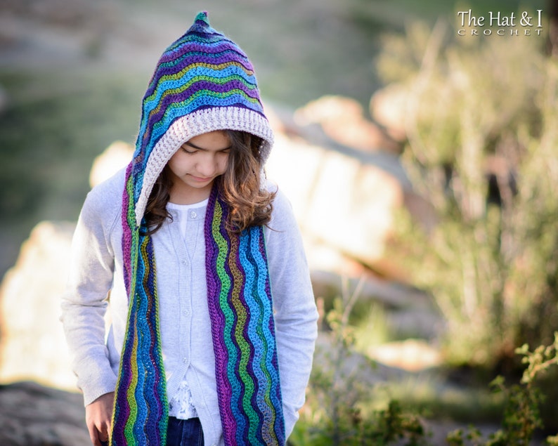 Crochet PATTERN Waves for Days Hooded Scarf crochet hood pattern ripple scarf pattern 3 sizes Toddler Child Adult PDF Download image 1