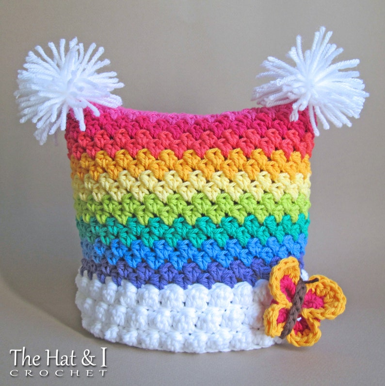 Over the Rainbow crochet pattern for rainbow hat square beanie in 6 sizes Crochet Hat PATTERN Babies - Adult S - Instant PDF Download