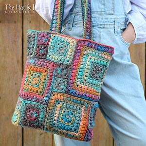CROCHET PATTERN - Square Scramble Sack - crochet tote bag pattern, boho granny square tote sack pattern, colorful crochet bag - PDF Download image 7