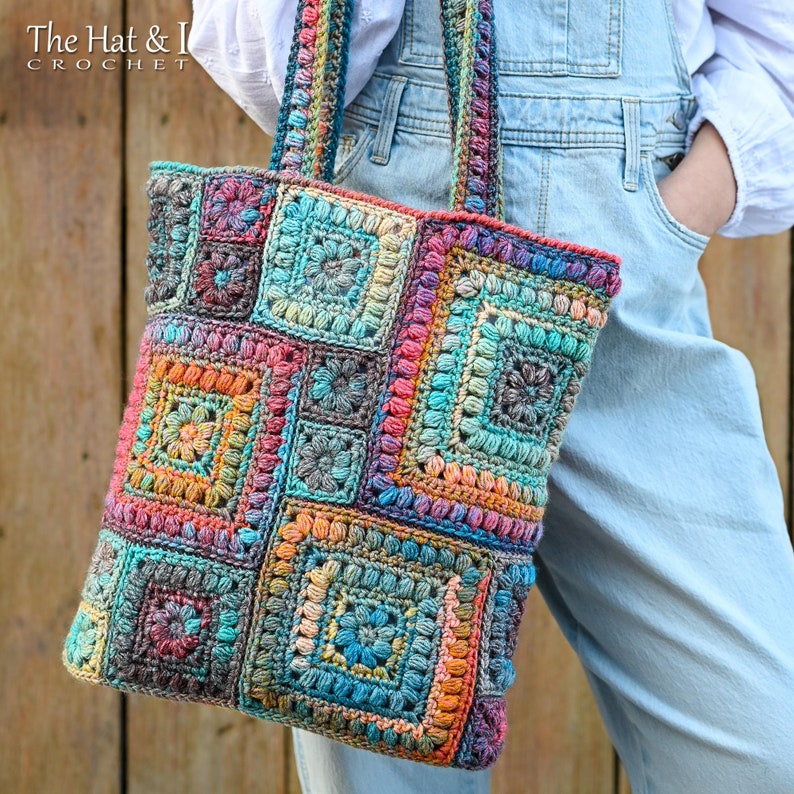 Crochet PATTERN Square Scramble Sack crochet tote bag pattern, boho granny square tote sack pattern, colorful crochet bag PDF Download image 7