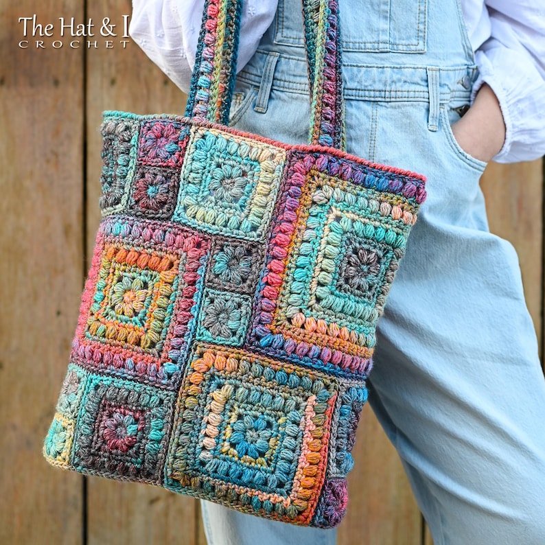 CROCHET PATTERN - Square Scramble Sack - crochet tote bag pattern, boho granny square tote sack pattern, colorful crochet bag - PDF Download image 7