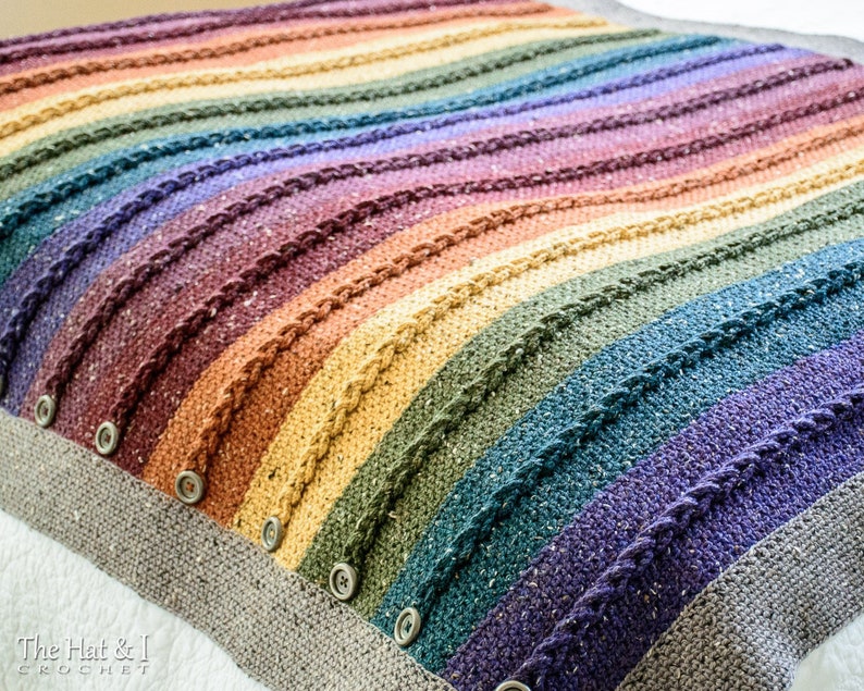 Crochet Blanket PATTERN Buttons & Braids Blanket crochet pattern for throw blanket, easy afghan pattern with faux braids PDF Download image 4