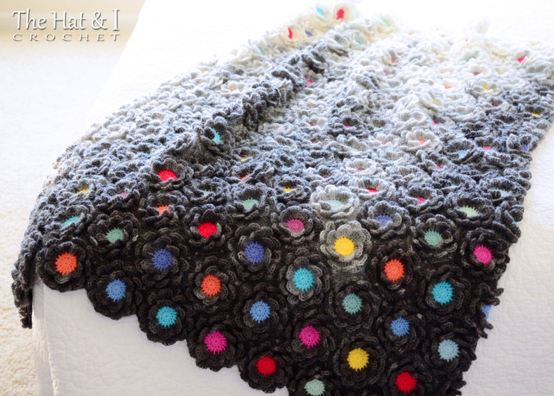 Crochet PATTERN Rainy Day Flowers crochet blanket pattern, flower afghan pattern, colorful throw blanket pattern PDF Download image 3