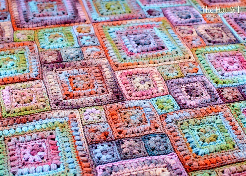 Crochet PATTERN Square Scramble crochet blanket pattern, baby throw blanket pattern, granny squares afghan pattern PDF Download image 6