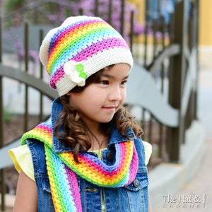 Crochet PATTERN Crayon Box crochet scarf pattern hat pattern, slouch beanie hat pattern 3 sizes Toddler Child Adult PDF Download image 3