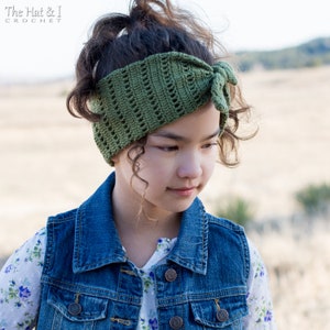 Crochet PATTERN Top Knot Headwrap crochet headband pattern, tied head wrap ear warmer pattern 6 sizes Baby Adult PDF Download image 3