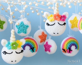 CROCHET PATTERN - Unicorn Utopia Ornaments - crochet unicorn pattern, unicorn ornament pattern, star pattern, rainbow pattern - PDF Download